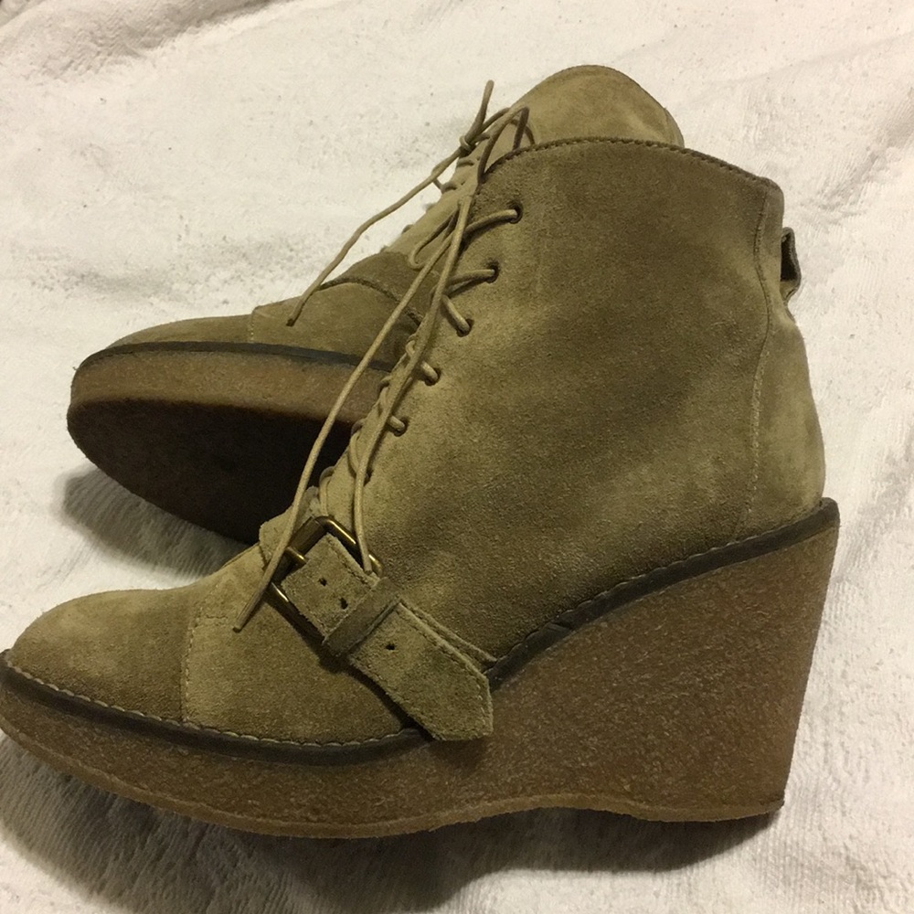 1937 Footwear Suede Beige Wedge Bootie